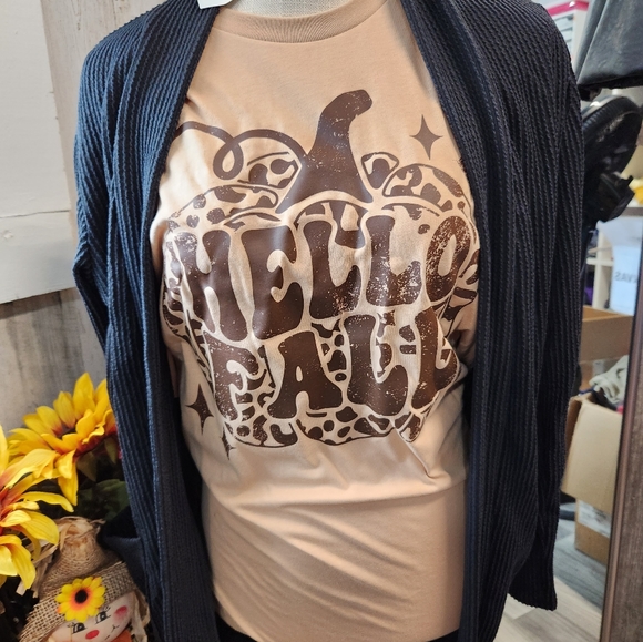 Hello Fall Soft Unisex Tee--Leopard pumpkin print shirt - Picture 3 of 3